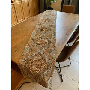 Z Gallery Large 14" x 85" Solid Bead Luxor Table Runner 7068 Gold Silver India